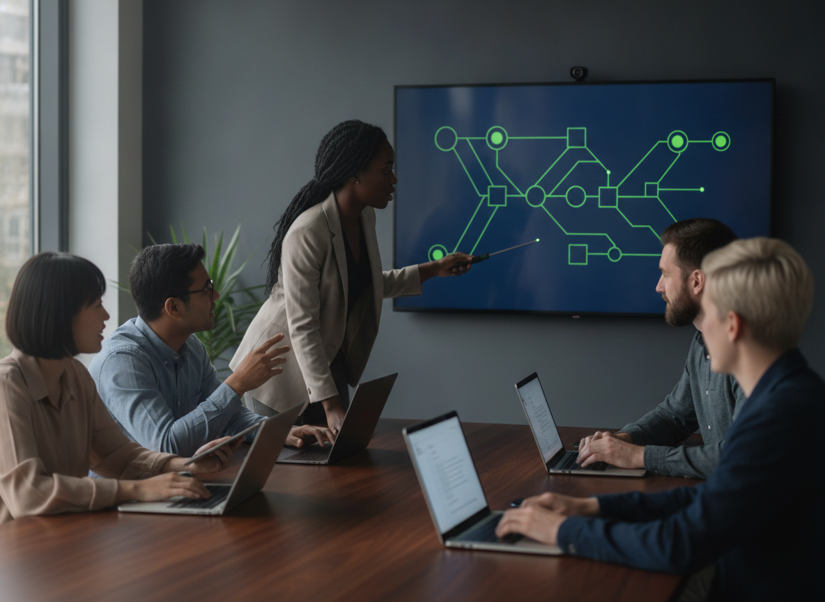 AI engineering team collaborating on machine learning architecture