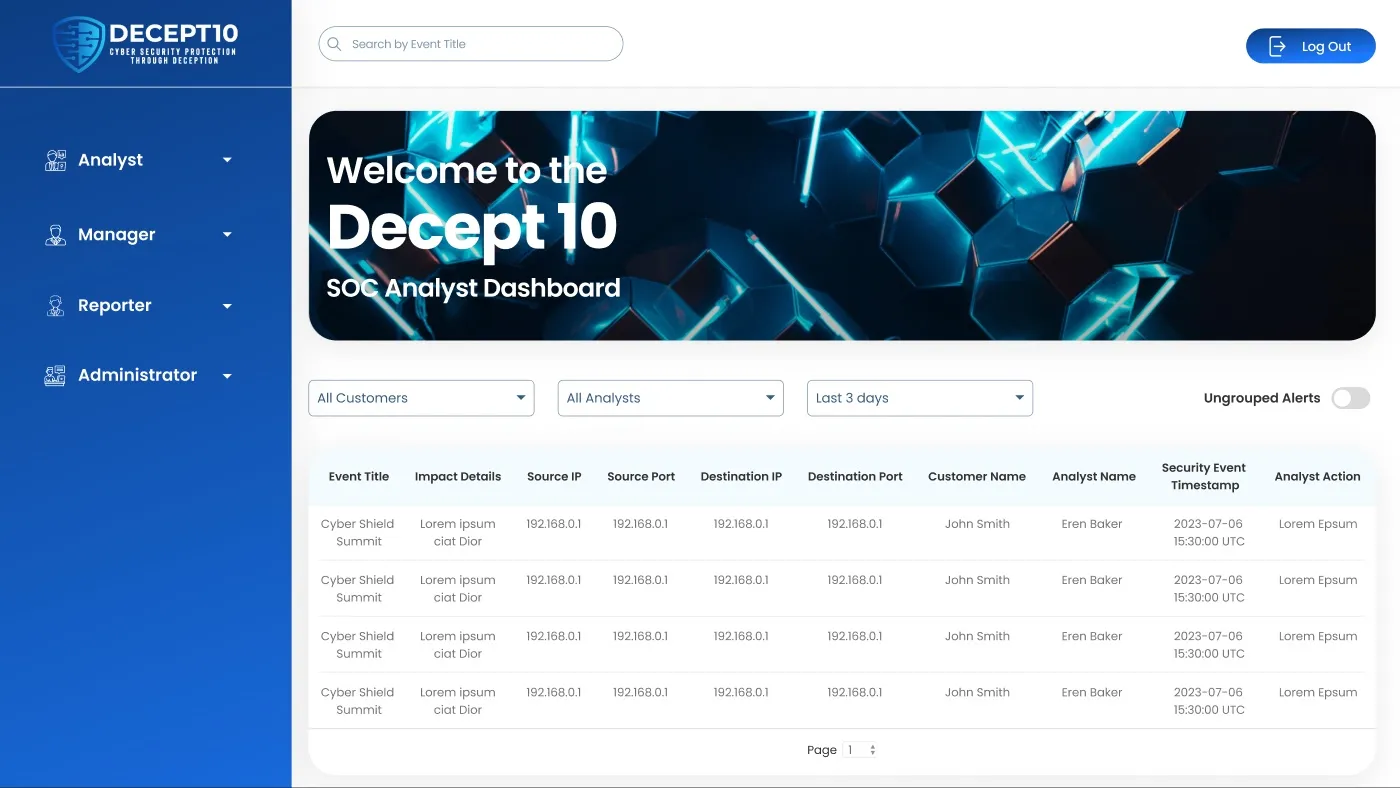 Decept10 software interface