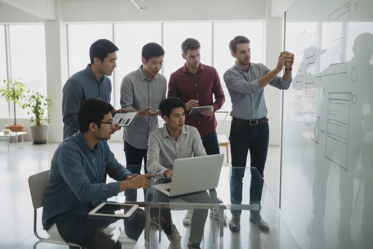 Engineering team collaborating on the Bitly platform