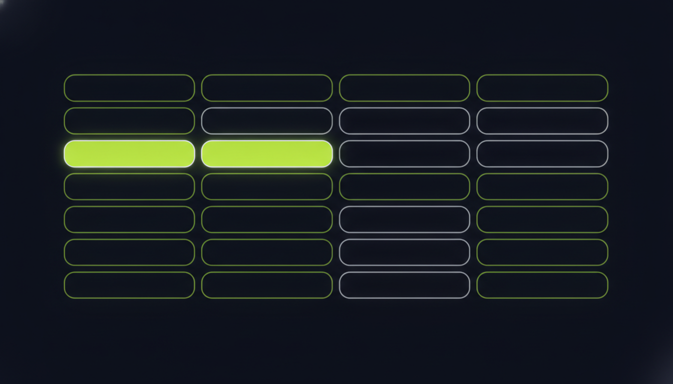 Abstract illustration of a weighted decision scorecard grid with one row highlighted brighter than the rest
