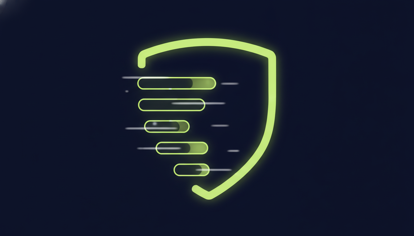 Abstract illustration of a shield overlapping a checklist of rounded bars, representing security and readiness verification