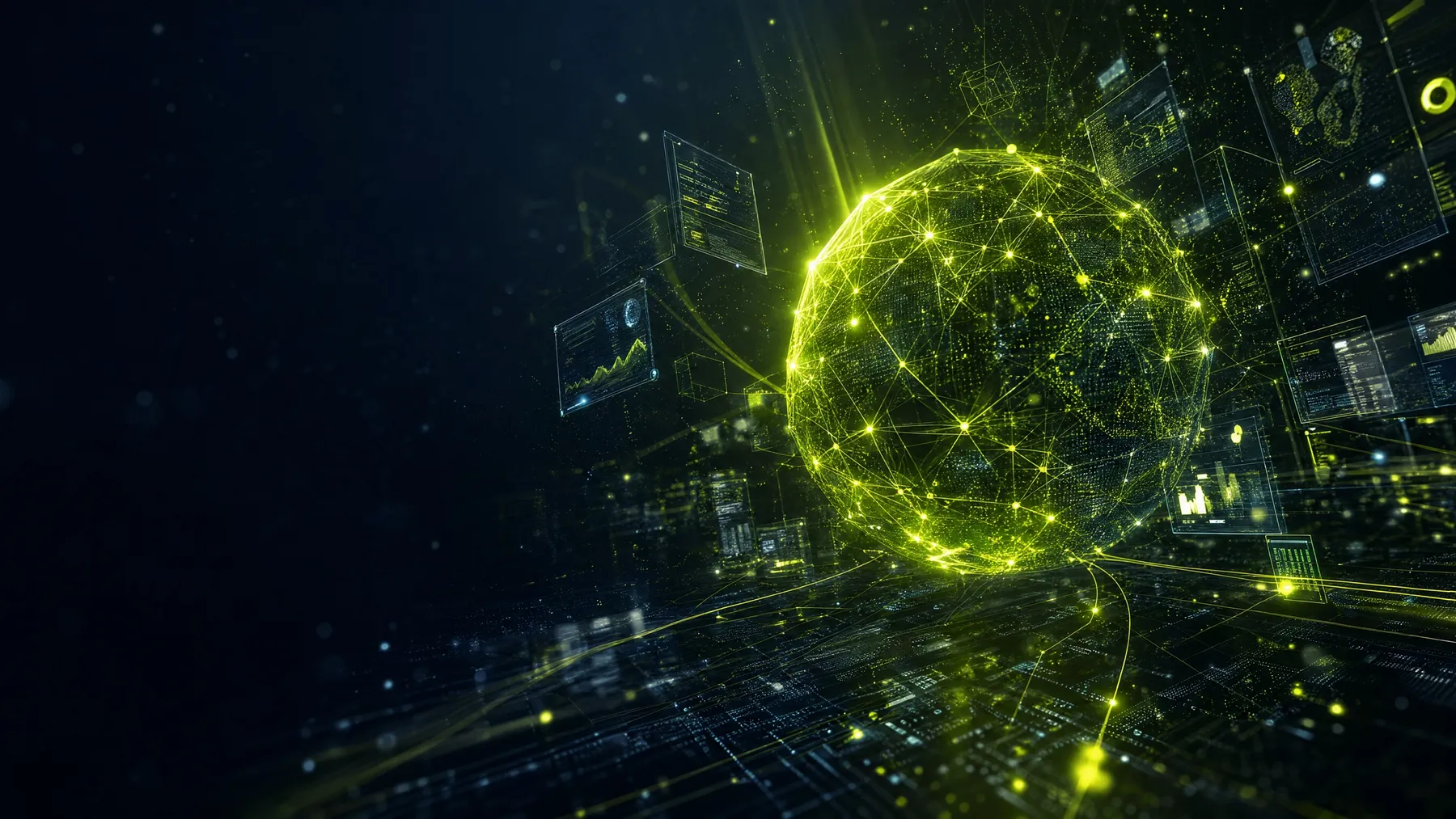 Apptechies digital engineering platform, glowing AI network and data systems