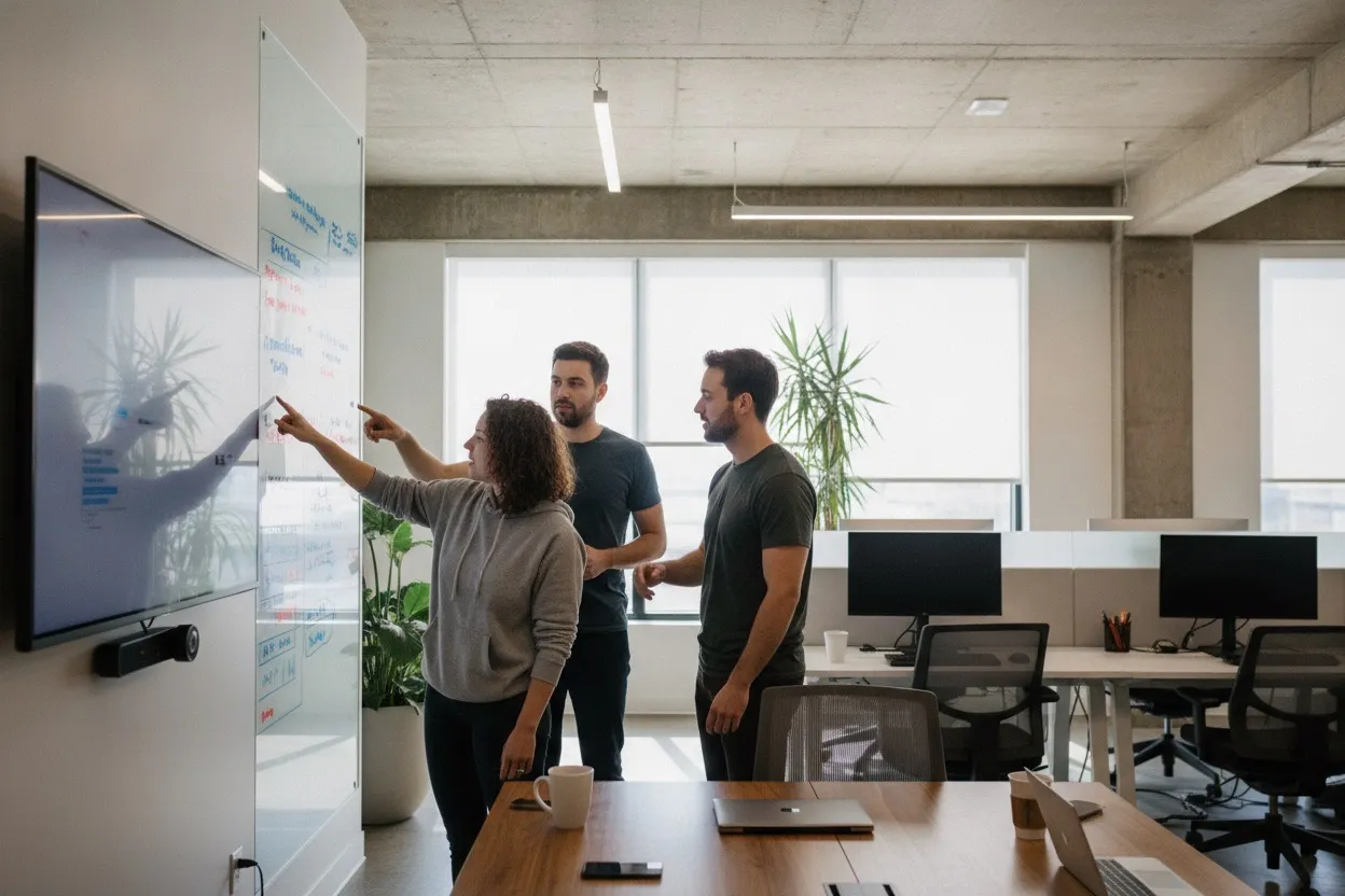 Software engineering team working together in a conference room