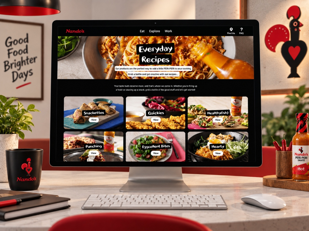 Nando's web ordering platform — Menu & Categories view on MacBook