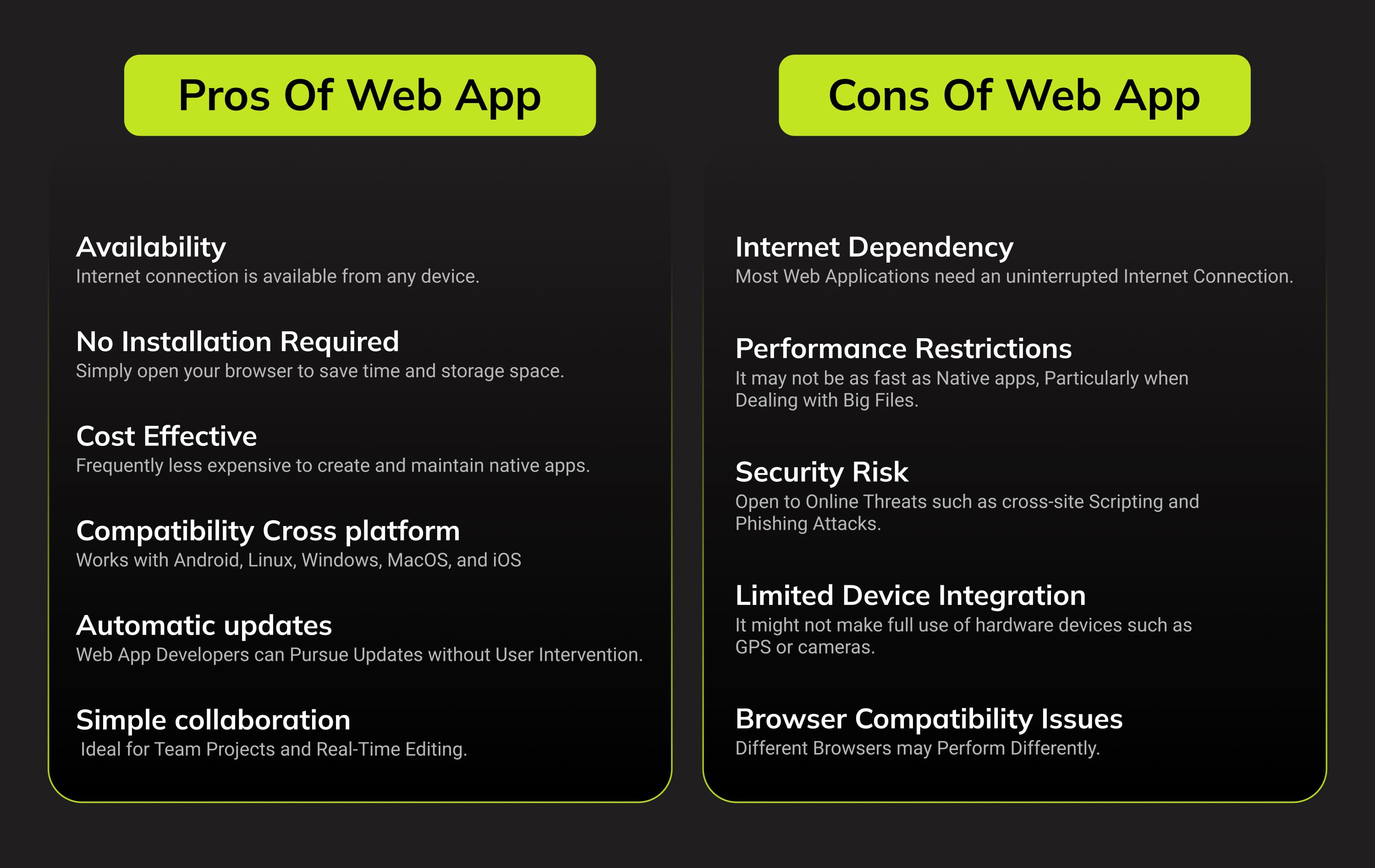 pros & cons of web application