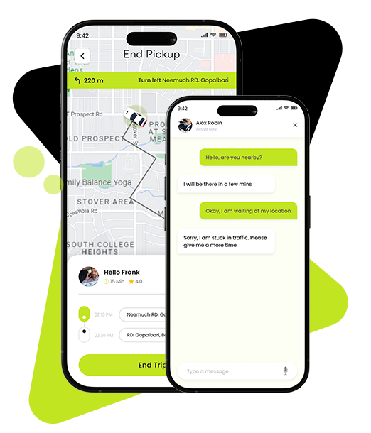 driver app mobile screen in taxi app