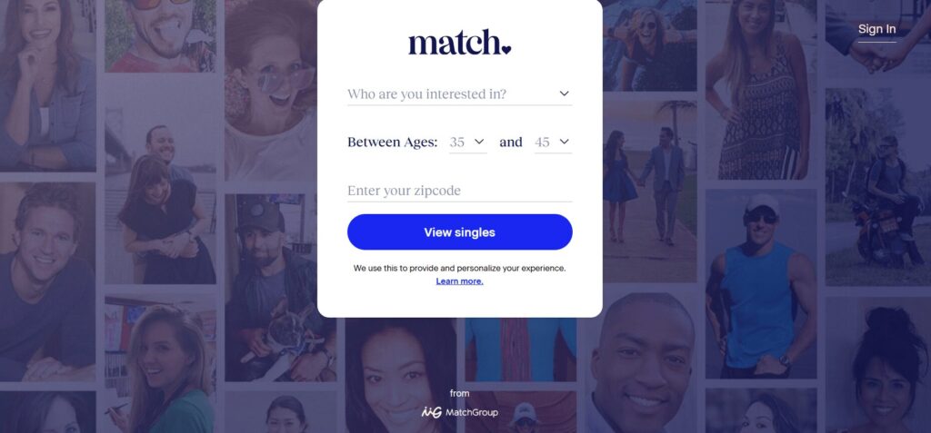 match.com dating app home screen for blog