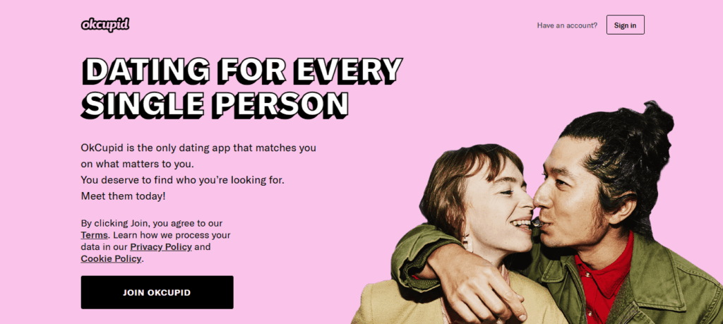 okcupid home screen for blog